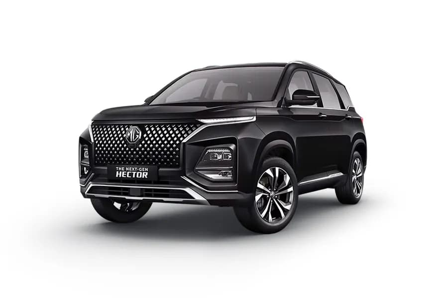 MG Hector Style 5Str SUV Petrol car front three-quarter view India 2026 price mileage safety specs side by side car comparison vs Tata Harrier AiCarAdvisor