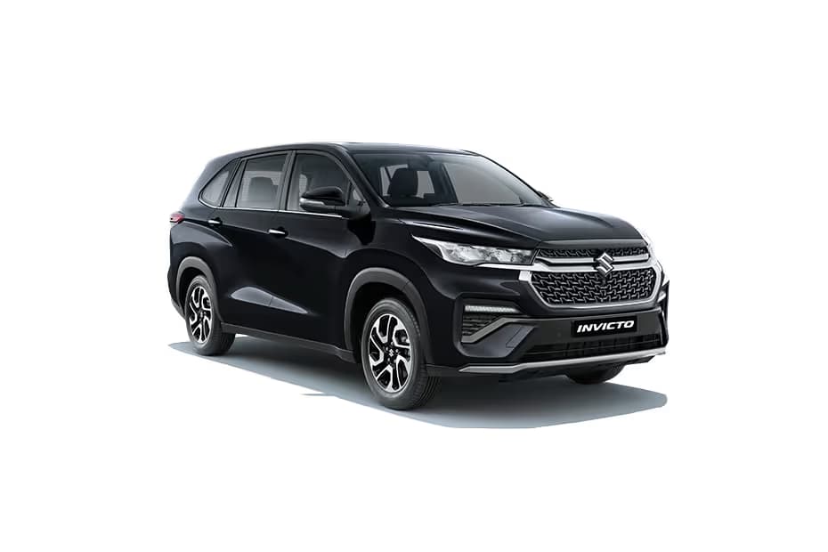 Maruti Suzuki Invicto Zeta Plus 7STR SUV Petrol car front three-quarter view India 2026 price mileage safety specs side by side car comparison vs Toyota Innova Hycross AiCarAdvisor