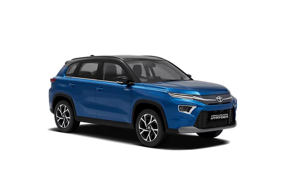 Toyota Urban Cruiser Hyryder E SUV Petrol car front three-quarter view India 2026 price mileage safety specs side by side car comparison vs Maruti Suzuki Grand Vitara AiCarAdvisor