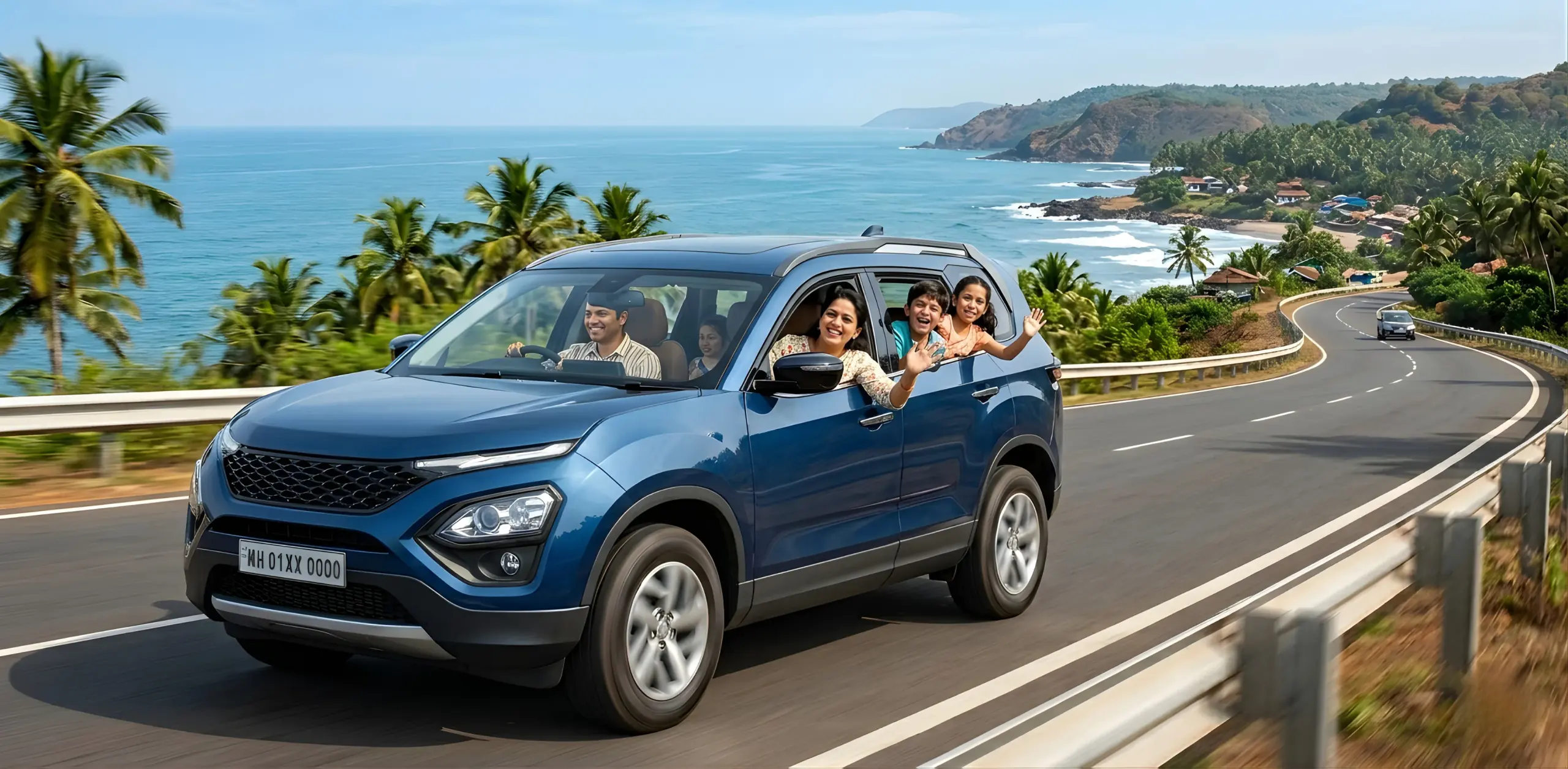 Happy family with modern car